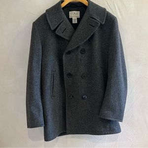L.L.Bean Pea Coat, men’s large tall, 100% wool grey winter coat.